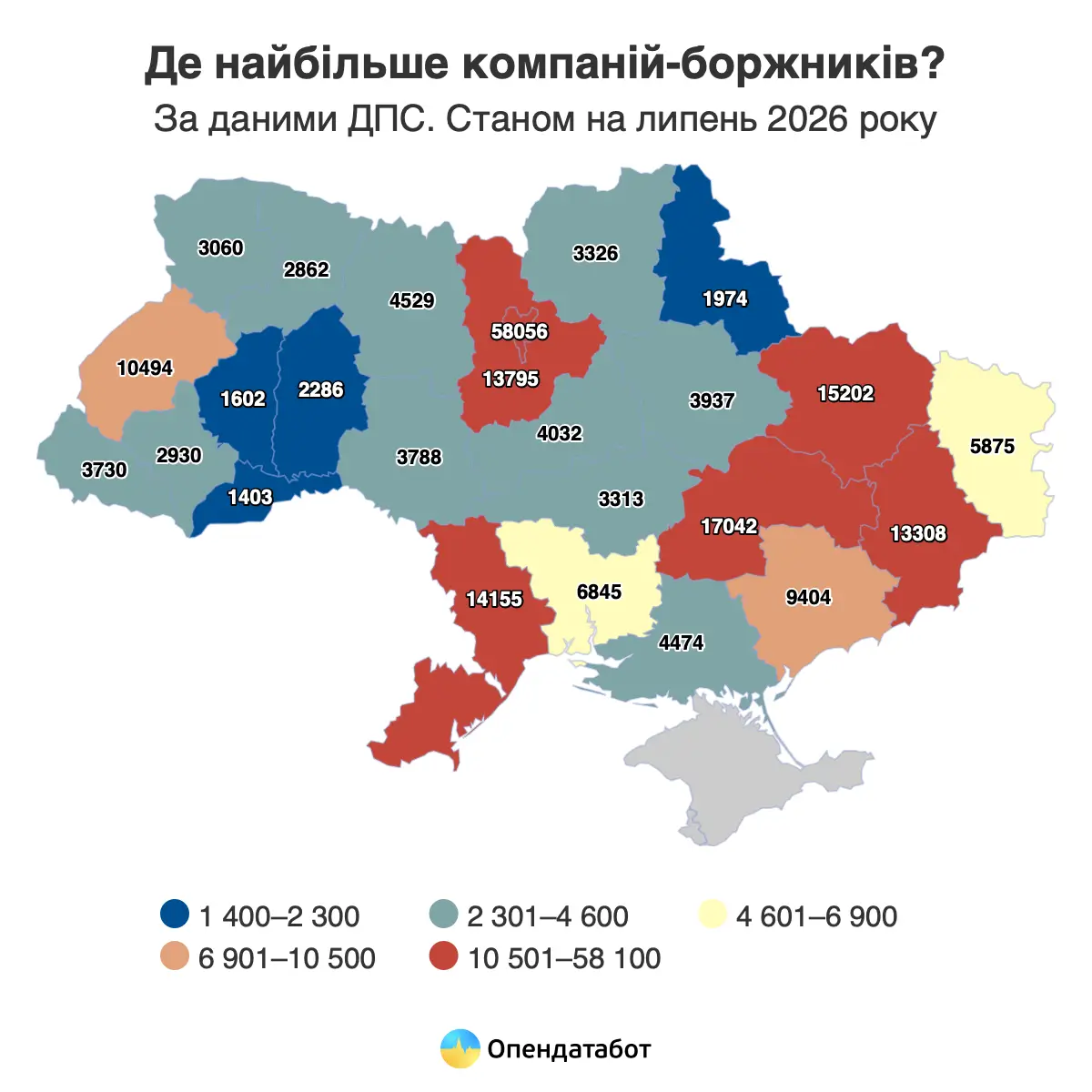 Регіони з найбільшою кількістю компаній-боржників